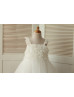 Ivory Lace Flounce Bodice Tulle Cross Back Flower Girl Dress